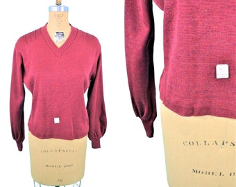 Vintage 1980s Maroon Vneck Sweater Speckled DEADSTOCK Pullover | W 36"
