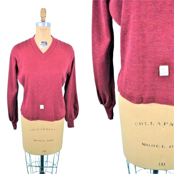 Vintage 1980s Maroon Vneck Sweater Speckled DEADS… - image 1