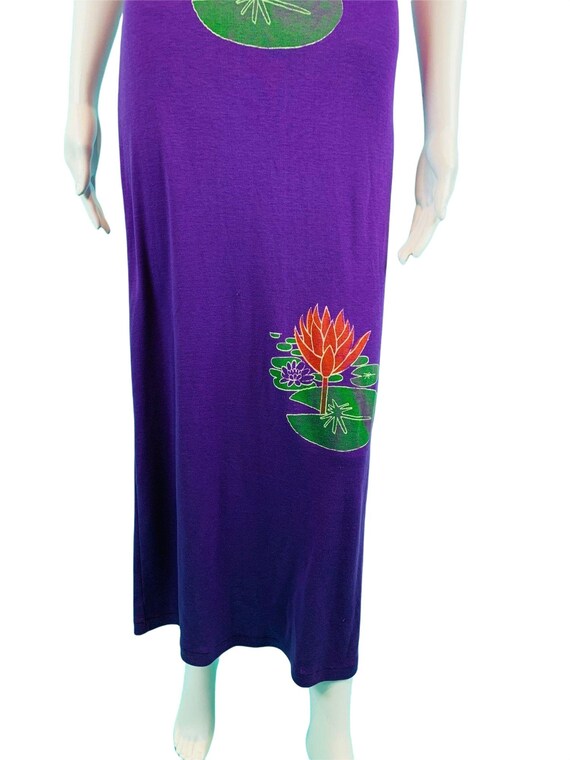 Vintage 1970s Purple Lily Pad Dress Graphic Print… - image 4