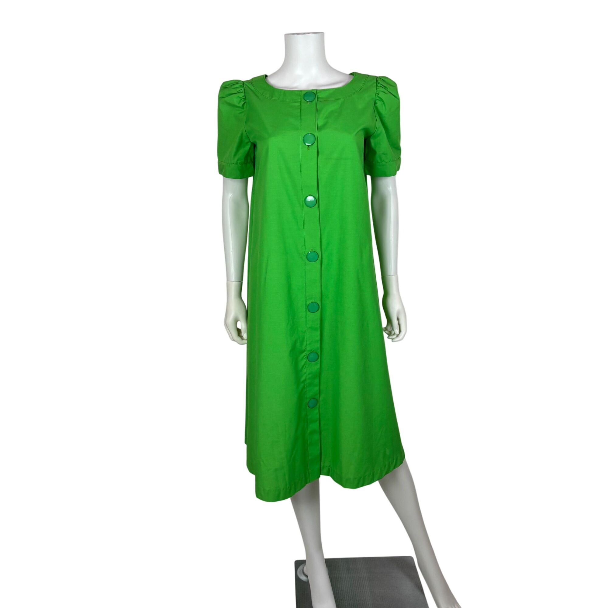 Vintage 80s Tent Dress Womens Large Green Belted Button Down Shift