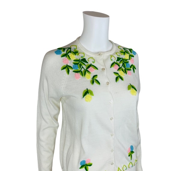 Vintage 60s Floral Embroidered Cardigan Multi Col… - image 4