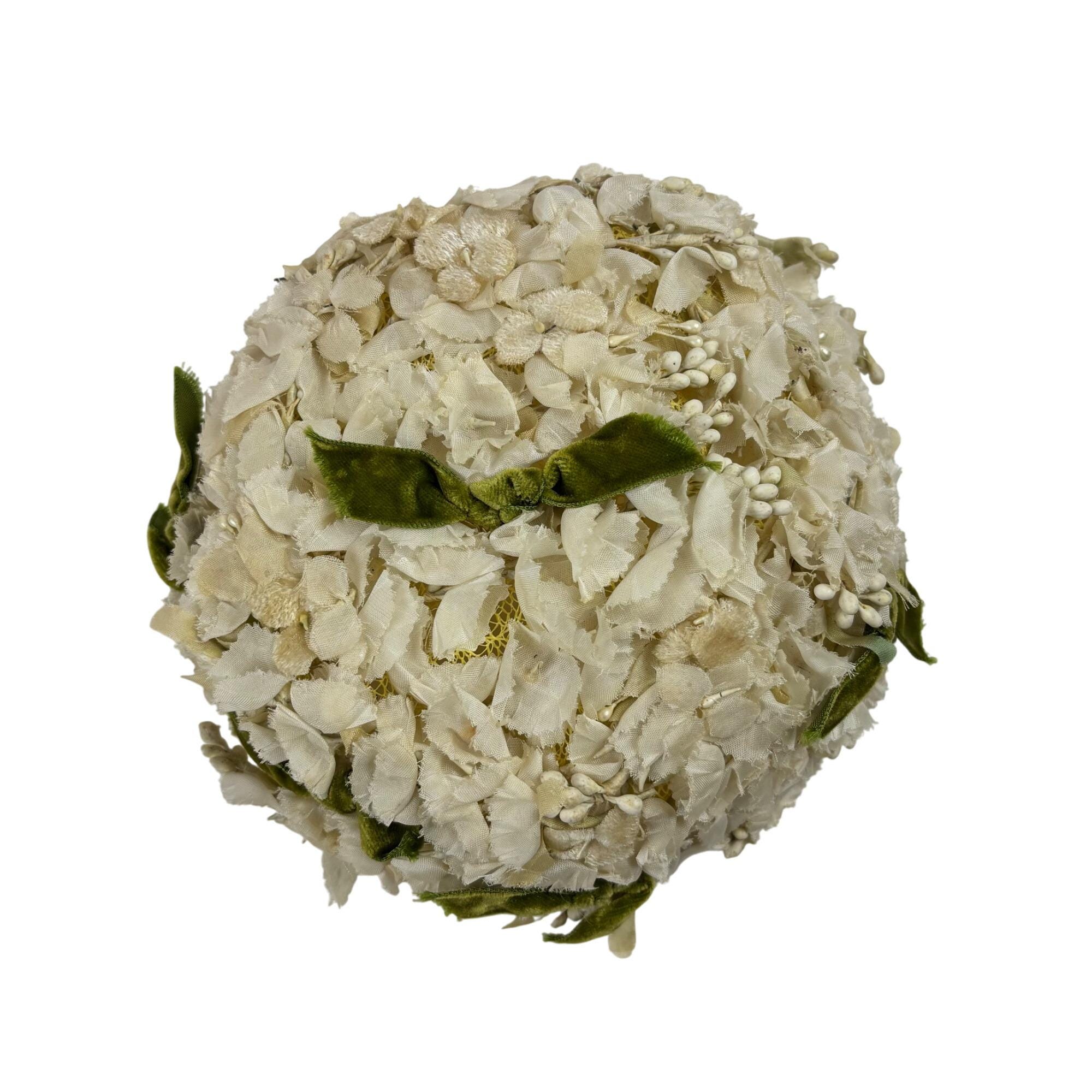 Vintage 50s Floral Hat White Green Bows Formal Round Pillbox B. Forman Vintage 50s Floral Hat White Green Bows Formal Round Pillbox  main image 2