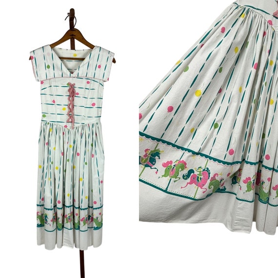 Vintage 1950s Novelty Dress Women's XXS Merry Go … - image 2