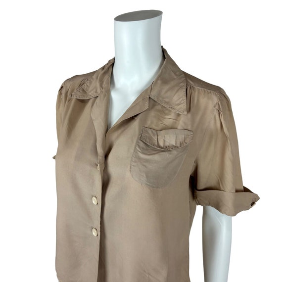 Vintage 40s Shirt Women's Medium Tan Khaki Button… - image 4