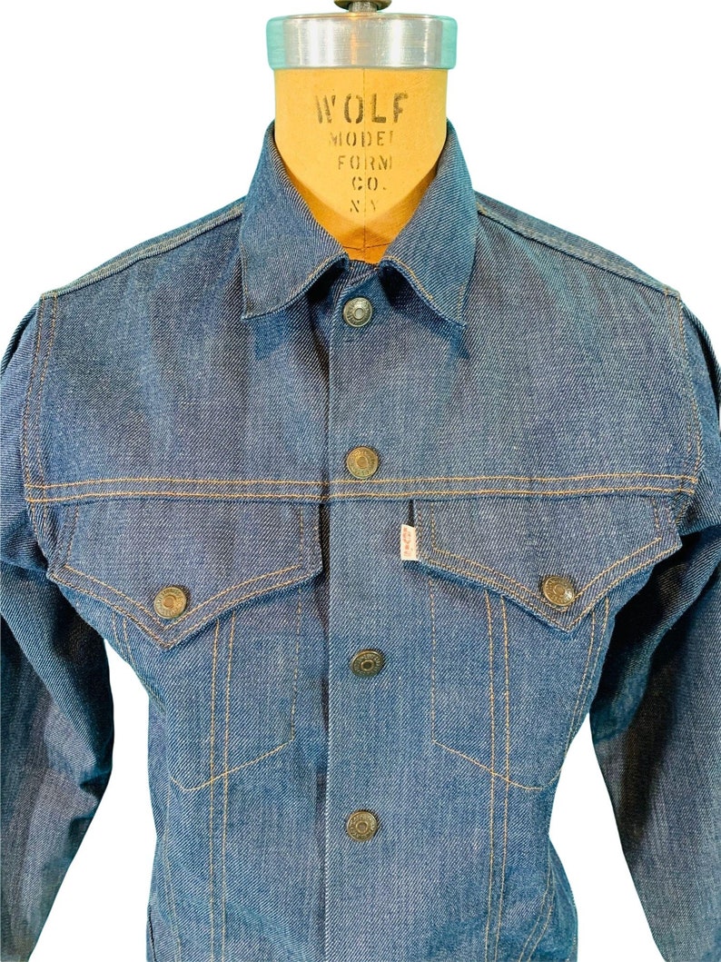Vintage 1960s Denim Jacket Levi's Snap Button Light Blue Shirt B 37 image 4