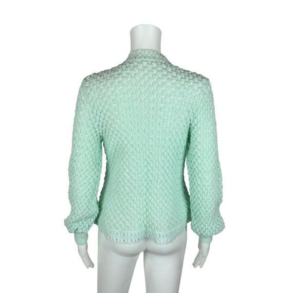 Vintage 60s Aqua Cardigan Bubble Knit Sheer Acryl… - image 6