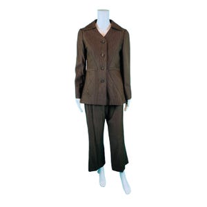 Vintage 70s Suit Set Womens M James Chen Brown Black Striped Pants Blazer Outfit