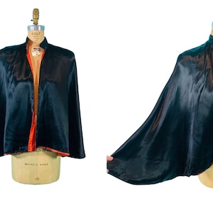Vintage 1930s Satin Cape Julius Garfinckel & Co Black Evening Jacket