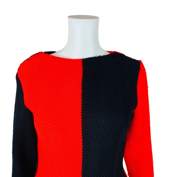 Vintage 1950s Harlequin Sweater Colorblock Red Bl… - image 3
