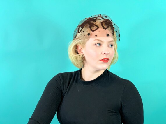 Vintage 1950s Veiled Hat | Birdcage Brown Black Sh