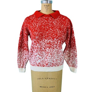 Vintage 80s Red Sweater Womens Medium Speckled Collared Pullover