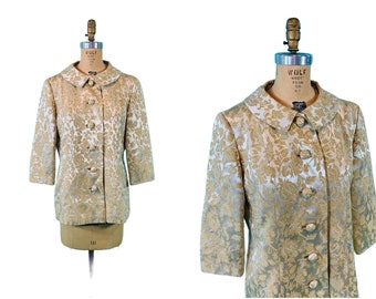 Vintage 1960s Brocade Jacket Gold Yellow Floral Tapestry Dress Suit