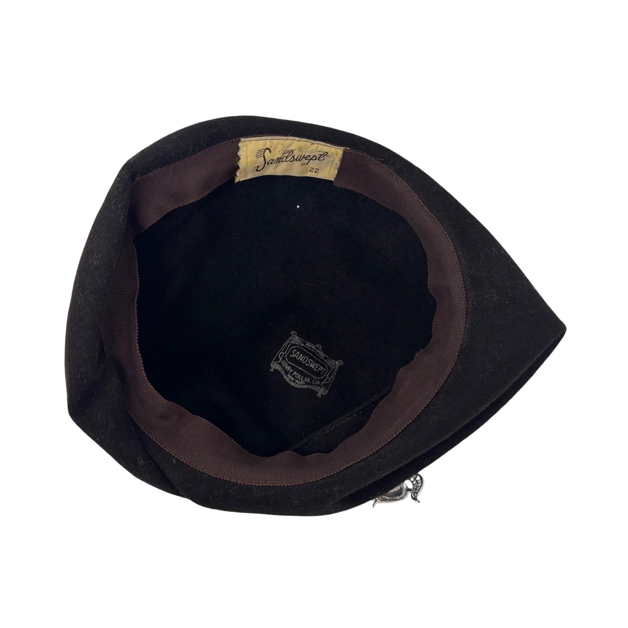 Vintage 1950s Brown Hat Womens Brown Wool Pointed Cap With 