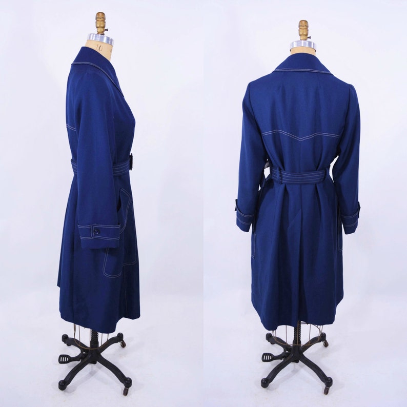 Navy Blue Belted Light Coat Vintage 1960s Trench Coat B 42