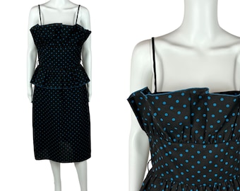 Vintage 80s Sundress Women's Extra Small Polka Dot Pencil 1950s Style Pin Up Dress