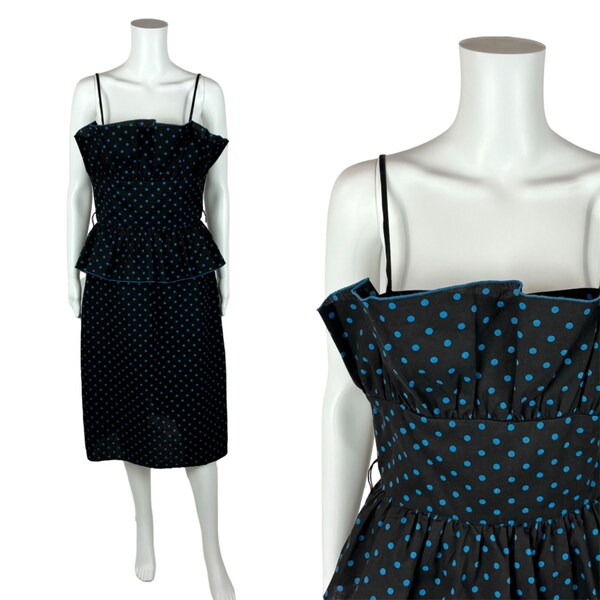 Vintage 80s Sundress Women's Extra Small Polka Dot Pencil 1950s Style Pin Up Dress