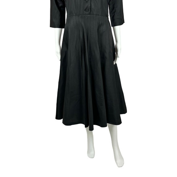 Vintage 40s Dress Women's Medium Black Taffeta Fi… - image 6