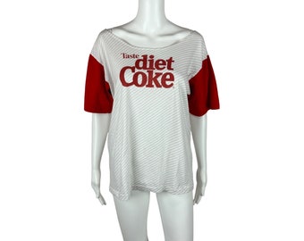 Vintage 80s Diet Coke Tee Women's Large Red Raglan Short Sleeve Scoop Neck CocaCola T Shirt