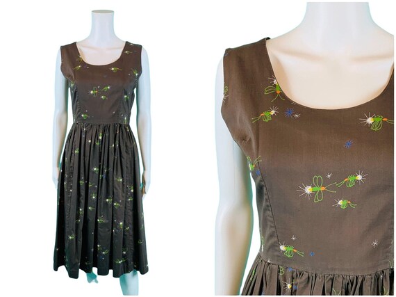 Vintage 1950s Firefly Lightning Bug Dress Novelty… - image 1