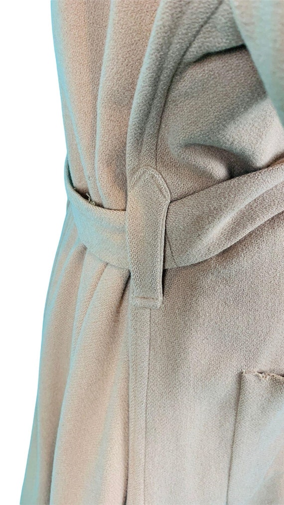 Vintage 1940s Khaki Open Robe Coat Belted Wool Ov… - image 7