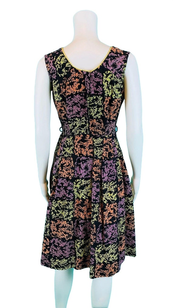Vintage 1950s Speckle Print Cotton Dress Black Pu… - image 9
