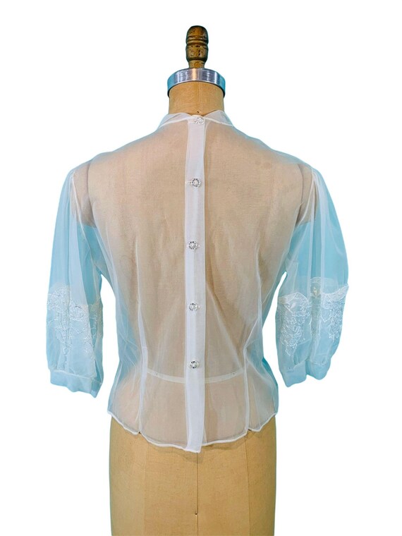 Vintage 1950s Sheer Blouse Puffy Sleeve Button Ba… - image 8