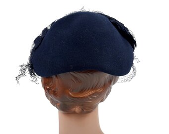 Vintage 50s Navy Hat Blue Veil Wool Scaled Calot Starling Vintage 50s Navy Hat Blue Veil Wool Scaled Calot Starling | eBay main image 3