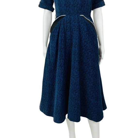 Vintage 1950s Blue Corduroy Dress Speckled Batwin… - image 5