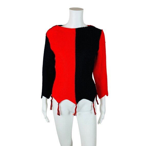 Vintage 1950s Harlequin Sweater Colorblock Red Bl… - image 10