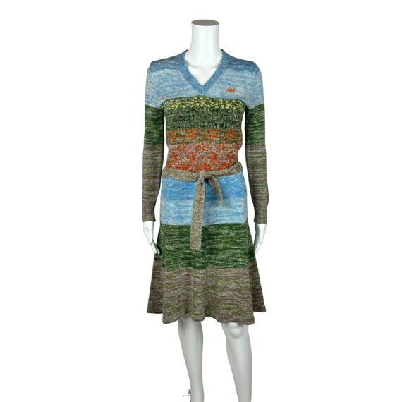 Vintage 70s Sweater Dress Scenic Novelty Print Lo… - image 10