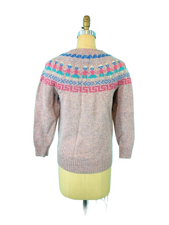 Vintage 1980s Pink Sweater Fair Isle People Metal… - image 9