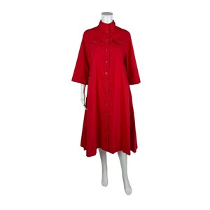 Vintage 70s Trench Dress Women's Large Bright Red Mod Button Up Tent Shirtdress Serbin