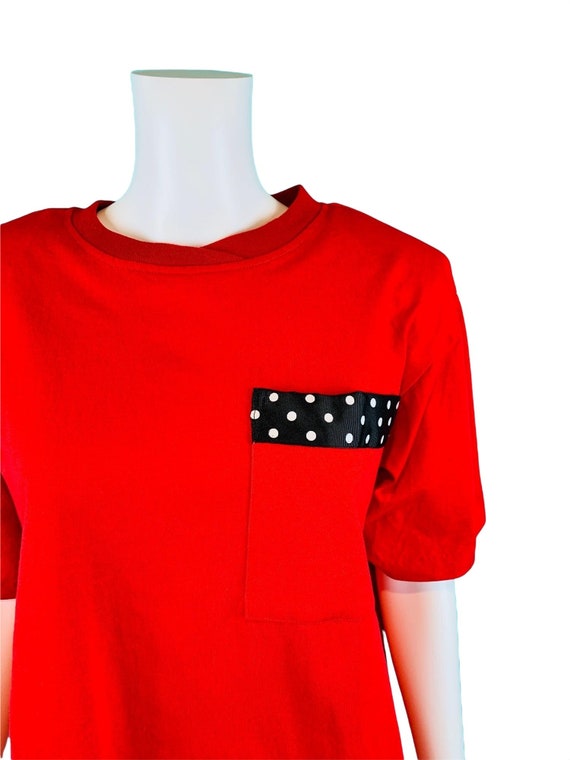 Vintage 1990s Red Cropped Tee Solid Cotton T-Shir… - image 3