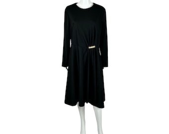 Vintage 70-tals cocktailklänning för kvinnor, extra stor svart bomullshalsband med strass och voluminös midja.