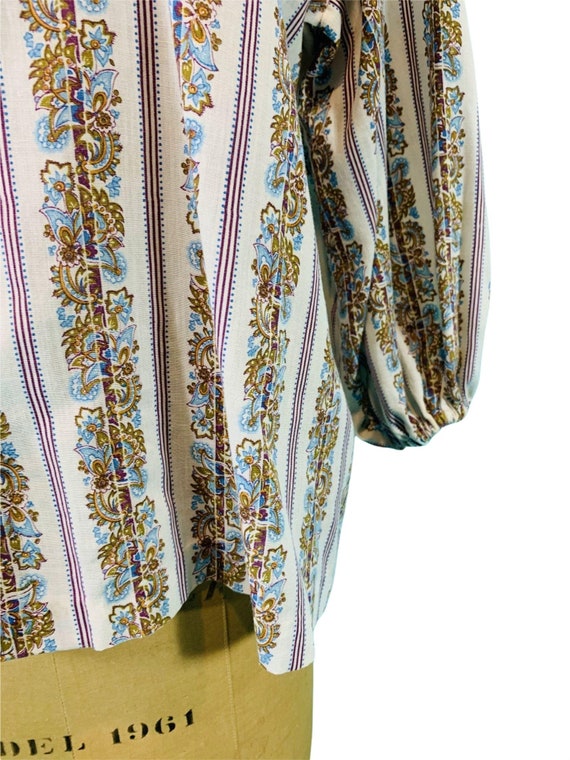 Vintage 1970s Floral Blouse Boho Land 'N Sea Stri… - image 7