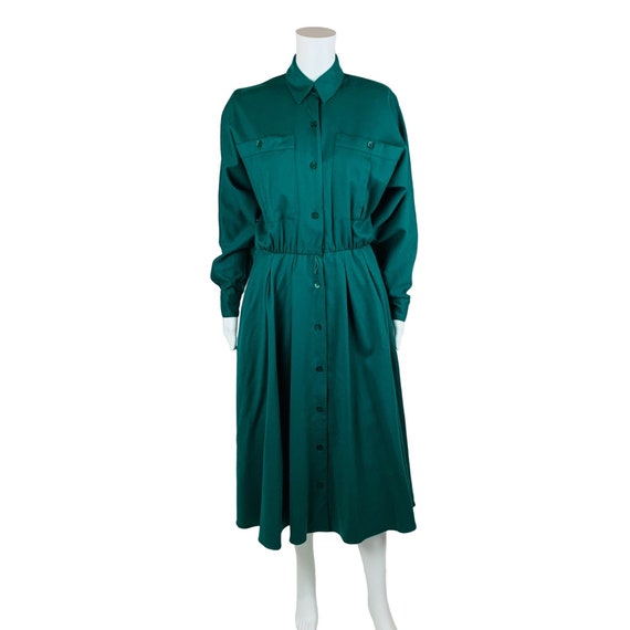 Vintage 1980s Emerald Green Shirtdress Dolman Sle… - image 2