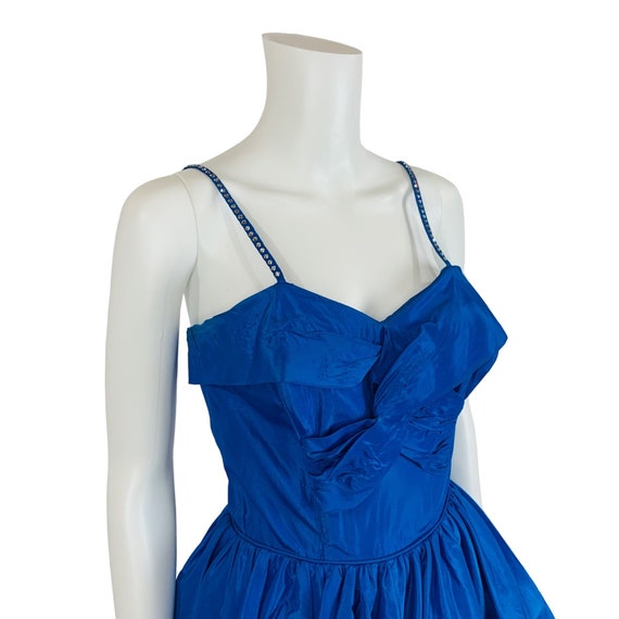 Vintage 50s Sapphire Dress Rhinestone Straps Blue… - image 4