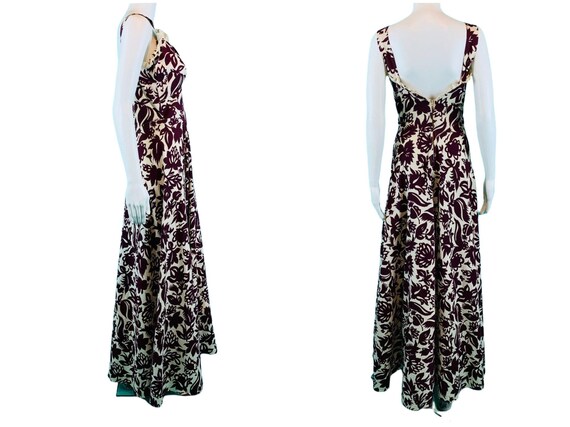 Vintage 1930s Floral Print Gown Red Cream Long Dr… - image 8