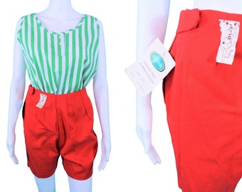 Vintage 1960s Red High Waisted Shorts DEADSTOCK Cotton Bermudas | W 25"
