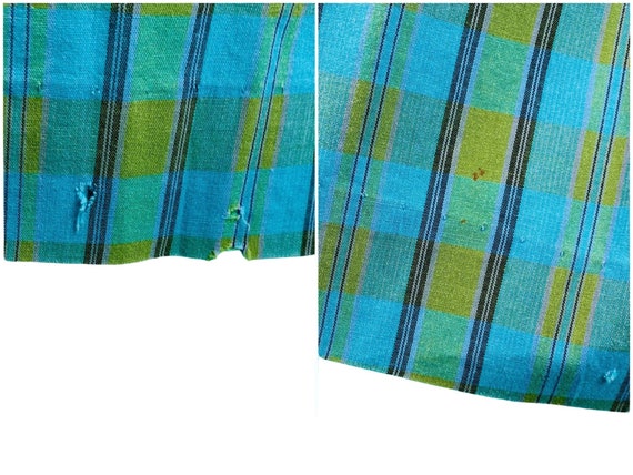 Vintage 1940s Blue Green Plaid Dress Puff Sleeve … - image 10