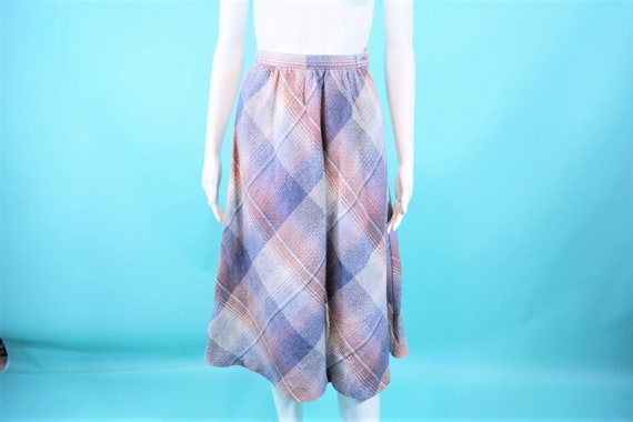 Vintage 1970s Skirt | Plaid Fall Gray Mauve Wool A
