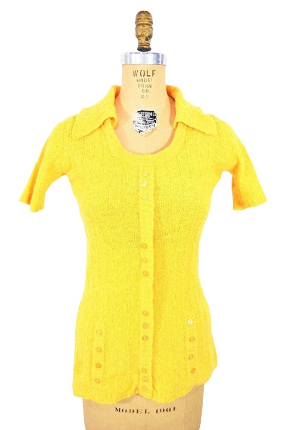Vintage 1970s Tunic Top Mustard Yellow Knit Wool … - image 2