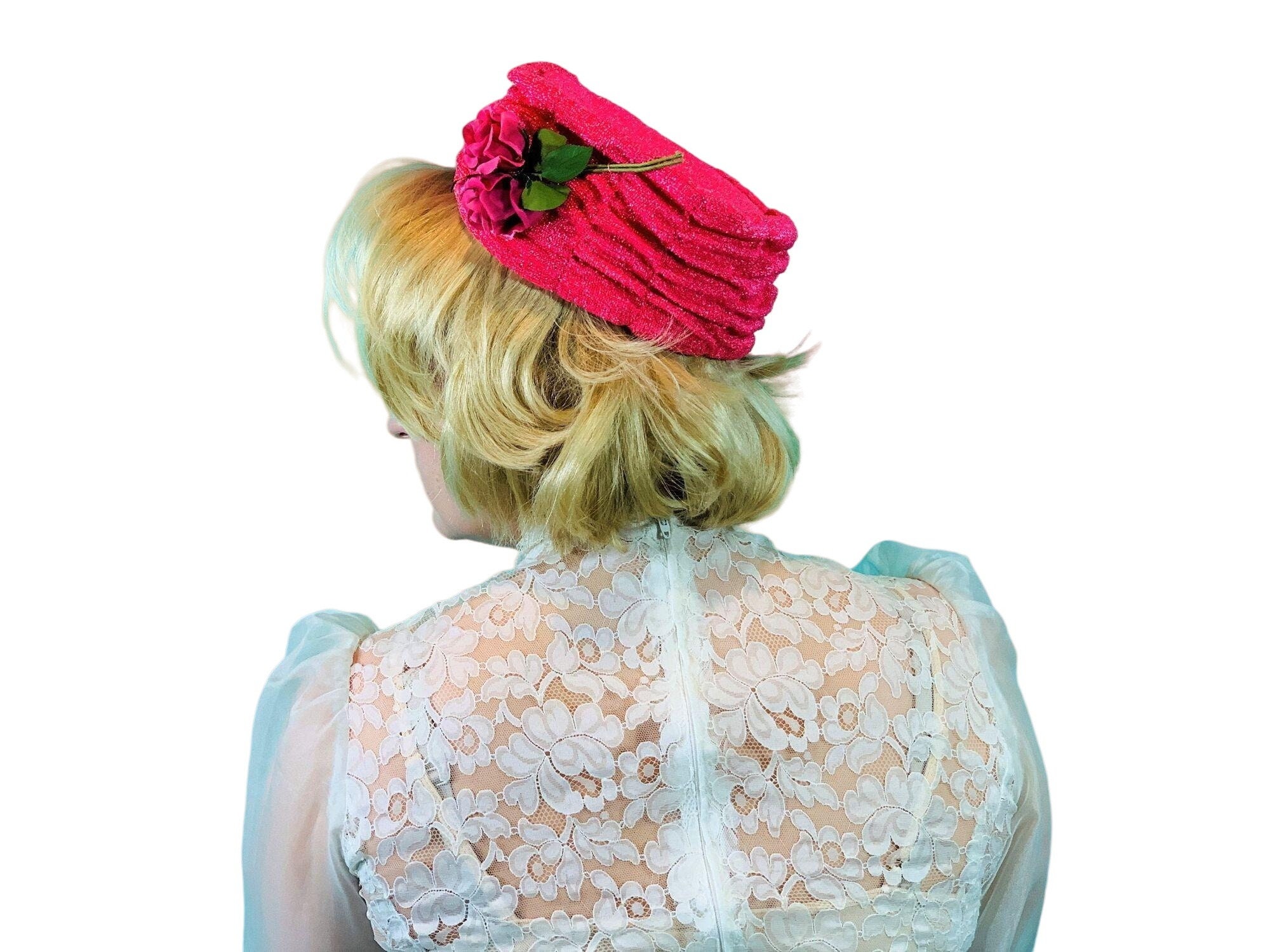 Vintage 1960s Pillbox Hat Hotpink Floral Round Hat - Etsy display picture 2