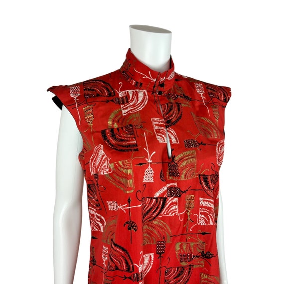 Vintage 50s Cheongsam Women's Medium Red Gold Met… - image 7