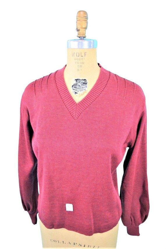 Vintage 1980s Maroon Vneck Sweater Speckled DEADS… - image 3