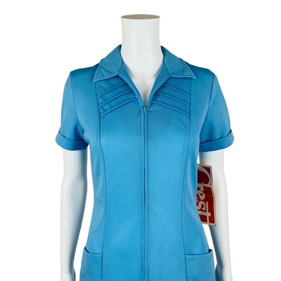 Vintage 1980s Blue Zip Up Uniform Deadstock Polye… - image 3