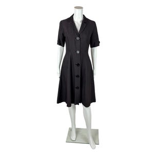 Vintage 50s Shirtdress Womens Small Brown Black Collared Fit And Flare Dress