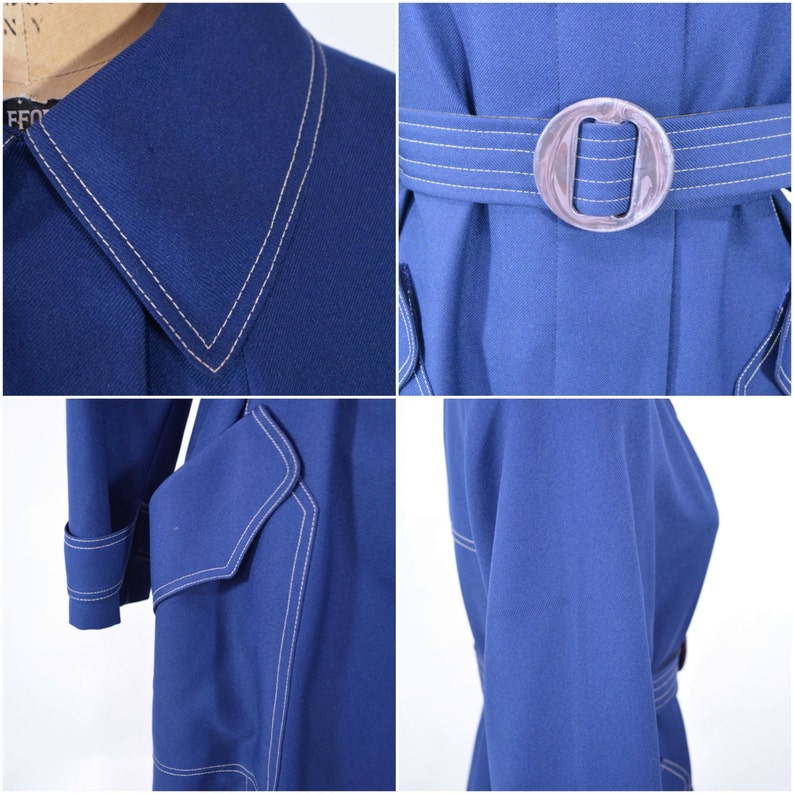 Navy Blue Belted Light Coat Vintage 1960s Trench Coat B 42