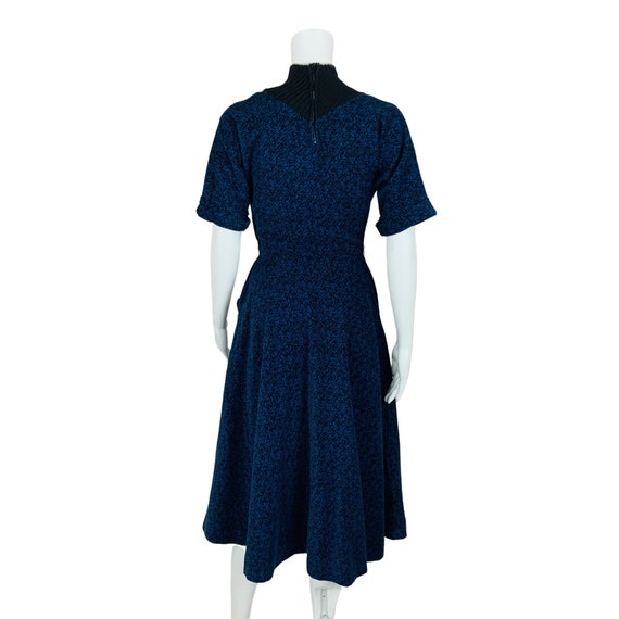 Vintage 1950s Blue Corduroy Dress Speckled Batwin… - image 8