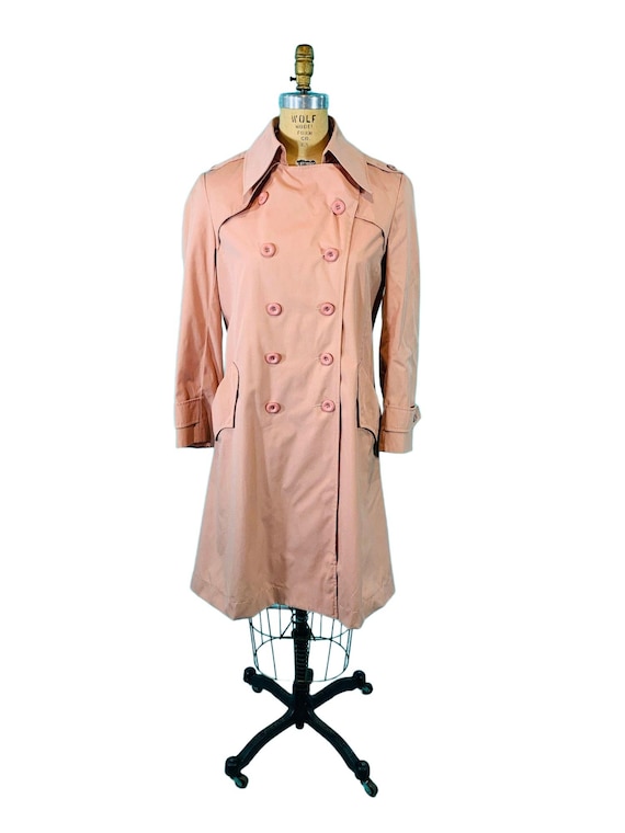 Vintage 1980s Light Peach Pink Trench Coat | B 40" - image 2